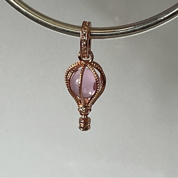 Rose Gold Plated Sterling Silver Sparkling Pink Hot Air Balloon Charm - Picture 2 of 5